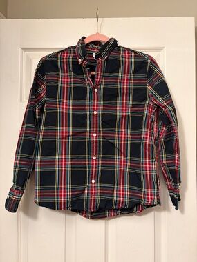 Crewcuts Navy Plaid Button-Down Shirt with Red & Yellow Accents